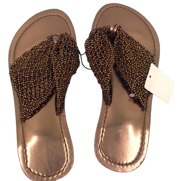 Gold/Brown 🩴 Cut Out  Flip Flop Wedge Sandals - Picture 3 of 4